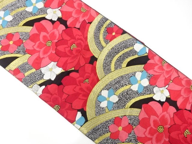 JAPANESE KIMONO / ANTIQUE OVERTIME FUKURO OBI (WEARABLE) / WOVEN BLUE